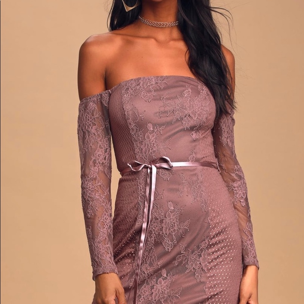 NWT Dusty purple lace off the shoulder mini dress - Picture 2 of 7